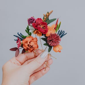 Fall Wedding Hair Pins /Terracotta Orange Burgundy Hair Accessories/Autumn Bridal Hairpiece/Rustic Boho Flower Hair Pins/