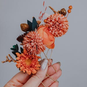 Terracotta Orange Hair Pins/Burnt Orange Wedding Hair Accessories/Fall Bridal Hairpiece/Rustic Boho Hair Clip, Autumn Flower Pins/