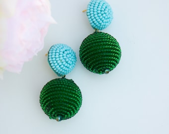 Two balls beaded earrings turquoise green earrings Earrings Les Bon Bon Dangle Silver Balls earrings Balloons Bridesmaids gift for her