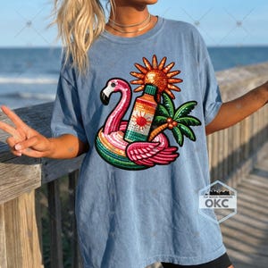 Flamingo Floaty Summer Vibes DTF Transfer, Ready To Press