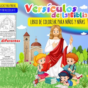 Spanish Bible book verses for kids, coloring book God Jesus apostles prophets, New Old testament, sunday school catholic worksheet child