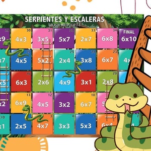 Times tables 1 to 9, Snakes and Ladders printable game, multiplication tables classroom game, bundle elementary school kids