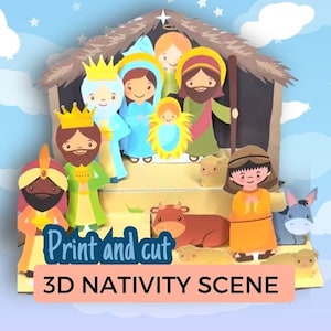 Escena de la Natividad en 3D, muñecos de papel para cortar y pegar, muñecos de papel para imprimir, marionetas católicas de Adviento de Jesús, María y José, regalo de Navidad con tarjeta emergente, manualidades para niños