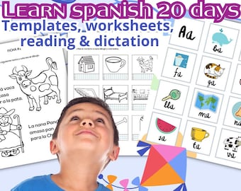 Insegna lo spagnolo velocemente in 20 giorni, Impara a leggere lo spagnolo rapidamente, Stampa il foglio di lavoro bilingue spagnolo per bambini, aprende a leer, Lectura inicial 3 to 6 year,
