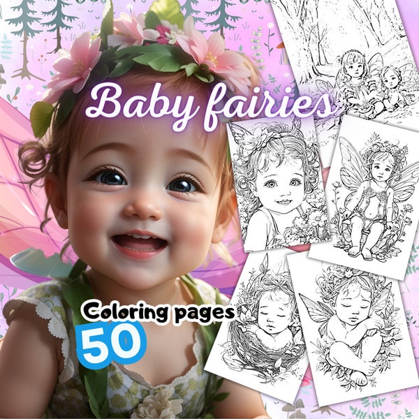 Baby fairies coloring page adults, Sweet Cute Little Fairies, Baby Angel Darling, Blooming flowers, Sleeping Fairies forest woodland