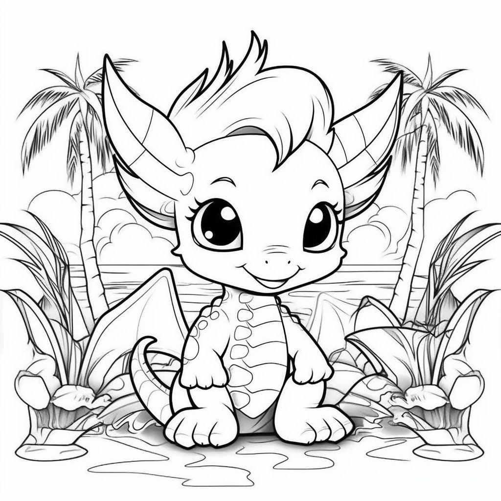 Cute baby Dragons coloring page for kids Cartoon fun dragons - Etsy México