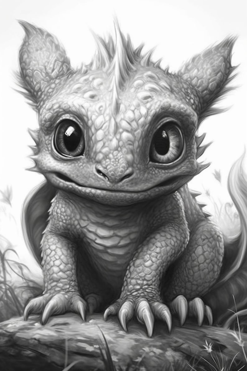 Realistic Baby Dragon Coloring Page for Adults Dragons Babies - Etsy
