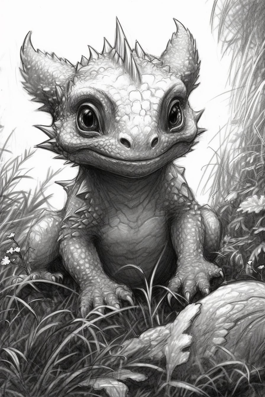 Realistic Baby Dragon Coloring Page for Adults, Dragons Babies Coloring ...