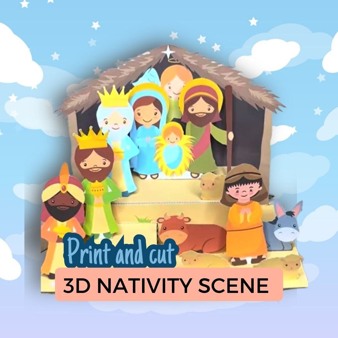 3D Nativity Scene, Cut and Paste Printable Paper Doll Toys, Catholic