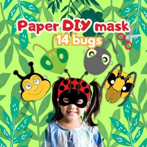 Paper bugs Masks for Kids, Role play sheet mask insect Animal, ladybug, worm, wasp, snail, bee, DIY Home School Craft Instant Digital print