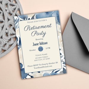 Retirement Party Invitation Template, Floral Going Away Party Invitation, Vintage Farewell Party Invitation, Canva Retirement Invitation