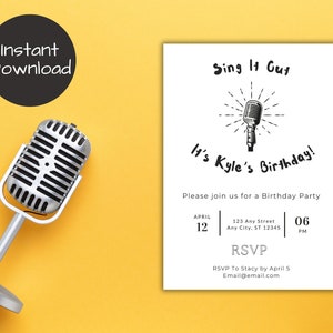Musician Birthday Party Invitation, Band Birthday Invitation, Singer Birthday Invitation, Custom Canva Music Themed Invitation Template