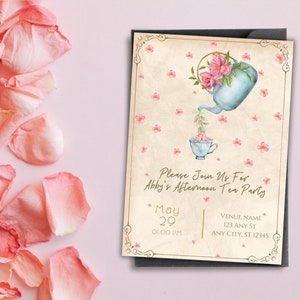 Teatime Party Invitation, Teatime Bridal Shower Invitation, Afternoon Tea Birthday Invitation, British Teatime Birthday Invitation Canva