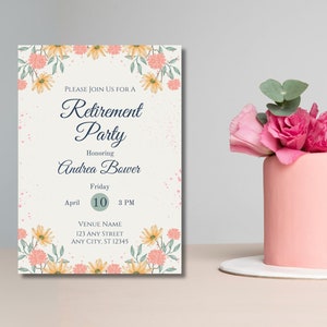 Floral Retirement Party Invitation Template, Springtime Farewell Party Invitation, Feminine Going Away Party Invitation, Canva Invitation