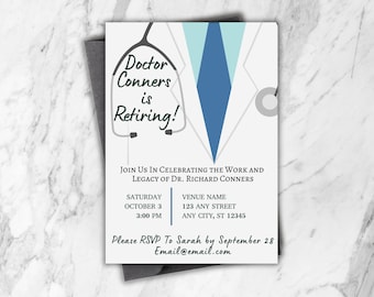 Invito per festa di pensionamento del medico, invito per festa di addio del pediatra, invito per festa di addio del veterinario, invito fai da te Canva