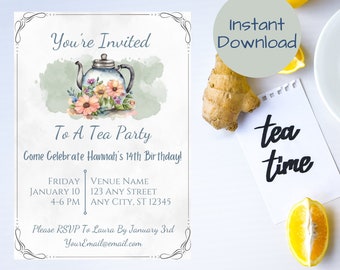 Teatime Birthday Party Invitation, Teatime Bridal Shower Invitation, Afternoon Tea Birthday Invitation, British Teatime Birthday Invitation
