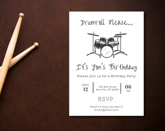 Drummer Birthday Invitation, Band Birthday Invitation, Concert Birthday Invitation, Music Themed Birthday Invitation, Custom Canva