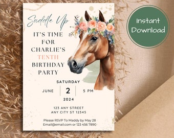 Cowgirl Birthday Party Invitation, Horse Girl Birthday Party Invitation, Rodeo Printable Birthday Invitation, Hoedown Birthday Invitation