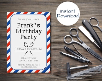 Barber Shop Birthday Invitation, Rustic Barber Shop Invitation, Barber Shop Opening Invitation, Vintage Barber Shop Invitation, Custom Canva