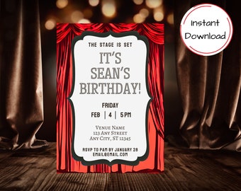 Theater Birthday Invitation, Movie Theater Birthday Party Invitation, Shakespeare Play Flyer, Hollywood Instant Download Canva Invitation