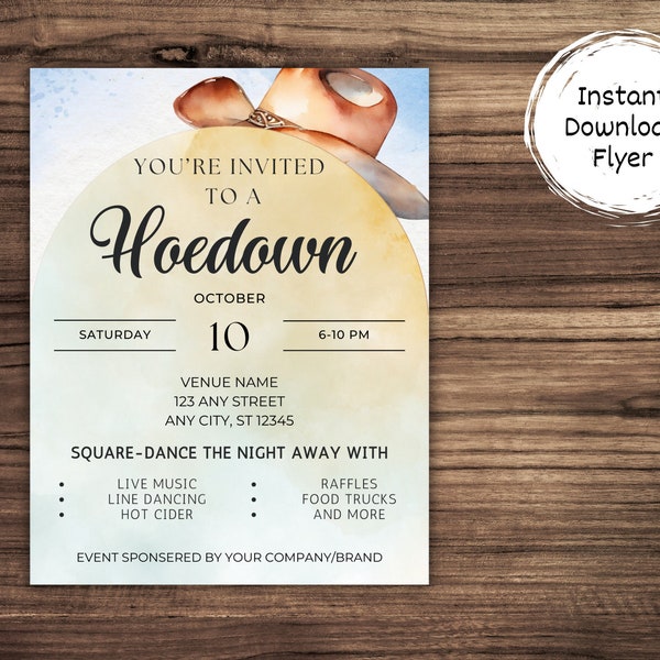 Hoedown Flyer, Country Rodeo Invitation, 8.5 x 11 Event Flyer Template Canva, Fundraiser Flyer, Community Event Flyer Customizable Download