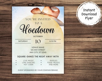 Hoedown Flyer, Country Rodeo Invitation, 8.5 x 11 Event Flyer Template Canva, Fundraiser Flyer, Community Event Flyer Customizable Download