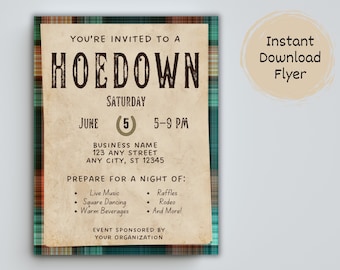 Hoedown Flyer, Country Rodeo Invitation, 8.5 x 11 Event Flyer Template Canva, Fundraiser Flyer, Community Event Flyer Customizable Download