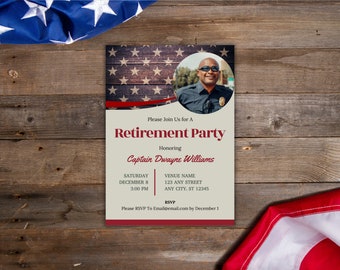 Invito festa di pensionamento della polizia, invito festa di addio ufficiale, invito bandiera americana, invito festa di addio militare Canva