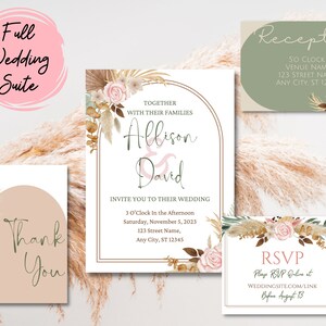 Boho Wedding Invitation Set, Customizable Wedding Invitation, Wedding Invitation Template Download, Canva Wedding Invitation Set, Bohemian