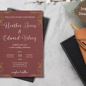 Book Themed Wedding Invitation, Book Lover&#39;s Wedding Invitation Template, Literary Wedding Invitation, Vintage Book Wedding Invitation