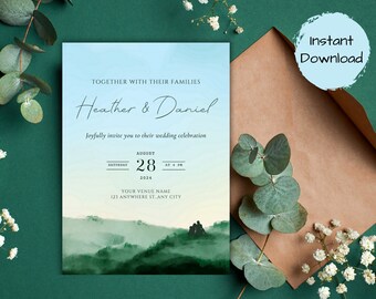 Mountains Wedding Invitation, Outdoorsy Wedding Invitation, Hiker Wedding Invitation, Canva Wedding Template Invite, Printable Invitation