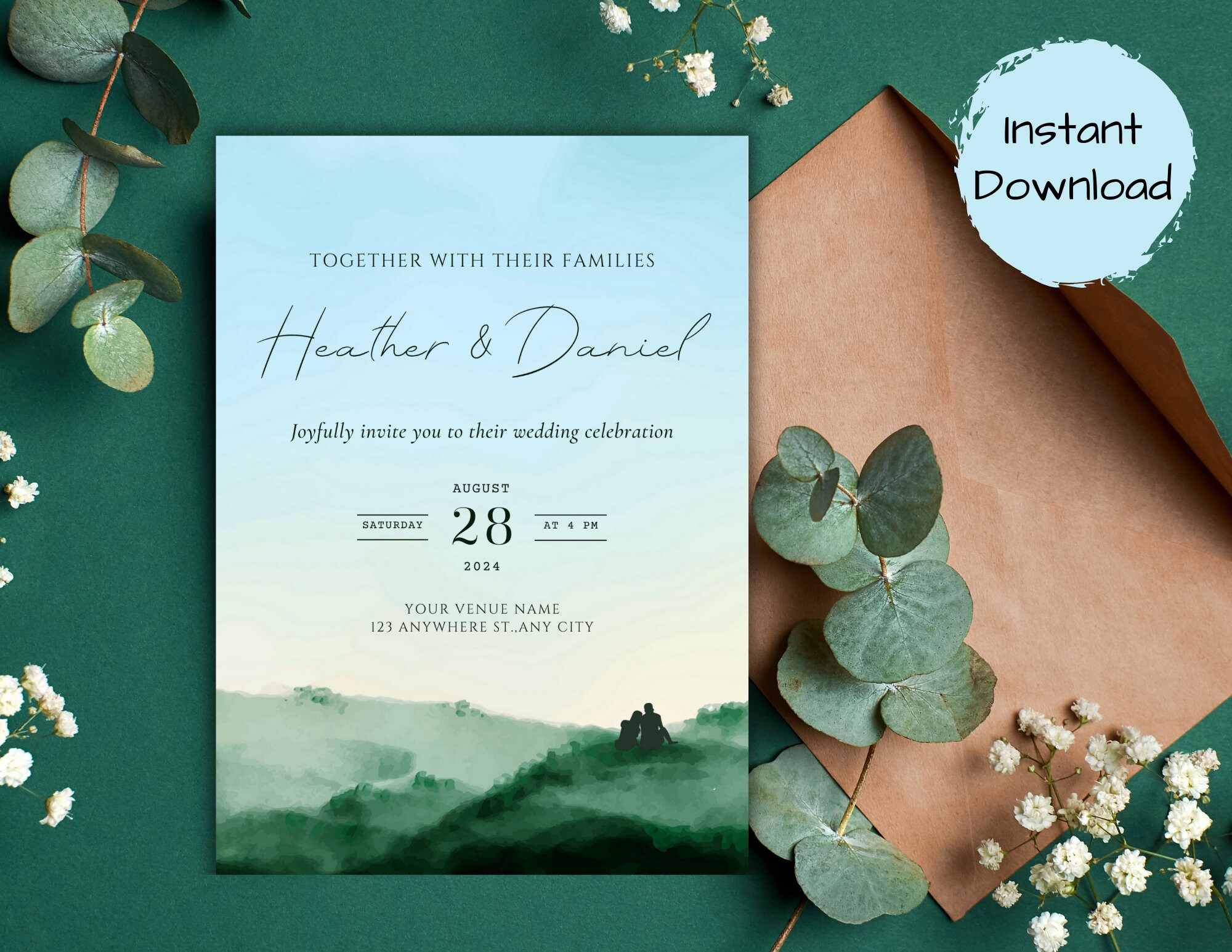Mountains Wedding Invitation, Outdoorsy Wedding Invitation, Hiker Wedding Invitation, Canva Wedding Template Invite, Printable Invitation