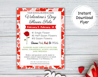 Valentine's Flower Sale Flyer, Printable School Fundraiser Flyer, Church Flower Sale Poster, PTA Student Council Flyer Canva Template DIY
