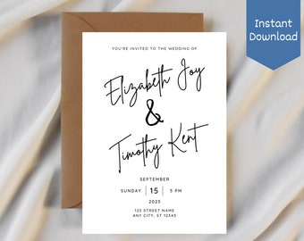 Modern Minimalist Wedding Invitation, Calligraphy Wedding Invitation, Custom Wedding Invitation, Canva Wedding Template, Instant Download