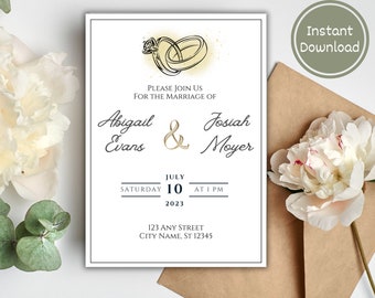 Traditional Wedding Invitation, Wedding Rings Wedding Invite, Classic Wedding Invitation, Canva Invitation Template, Printable Invitation