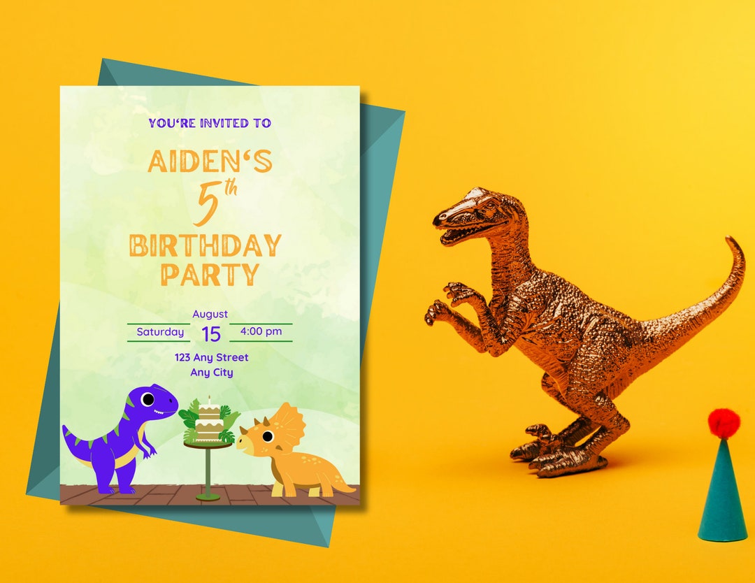 Dinosaur Birthday Invitation Cute Dinosaur Birthday Dino Etsy