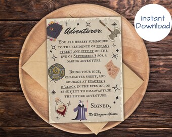 Dungeons and Dragons Invitation, DnD Party Invitation, Fantasy Birthday Party, Roll For Initiative Card, Canva Invitation Instant Download