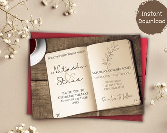 Book Themed Wedding Invitation, Book Lover&#39;s Wedding Invitation Template, Literary Wedding Invitation, Vintage Book Wedding Invitation