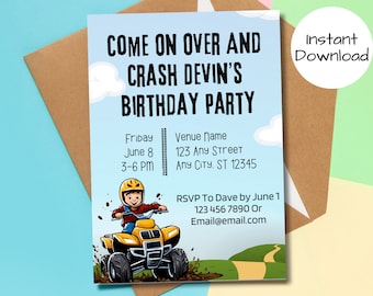 4 Wheeler Birthday Invitation, ATV Birthday Invitation, Customizable Dirt Bike Birthday Invitation, Quad Invitation, Printable Canva Invite