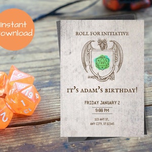 Dungeons and Dragons verjaardagsuitnodiging, DnD-verjaardagsuitnodiging, fantasie verjaardagsfeestje, rol voor initiatief Instant Download Canva