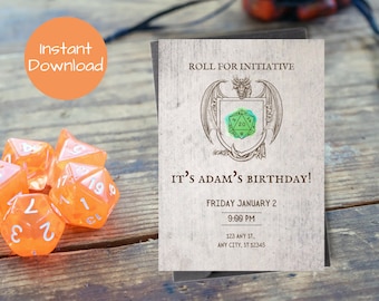 Dungeons and Dragons Birthday Invitation, DnD Birthday Party Invitation, Fantasy Birthday Party, Roll For Initiative Instant Download Canva