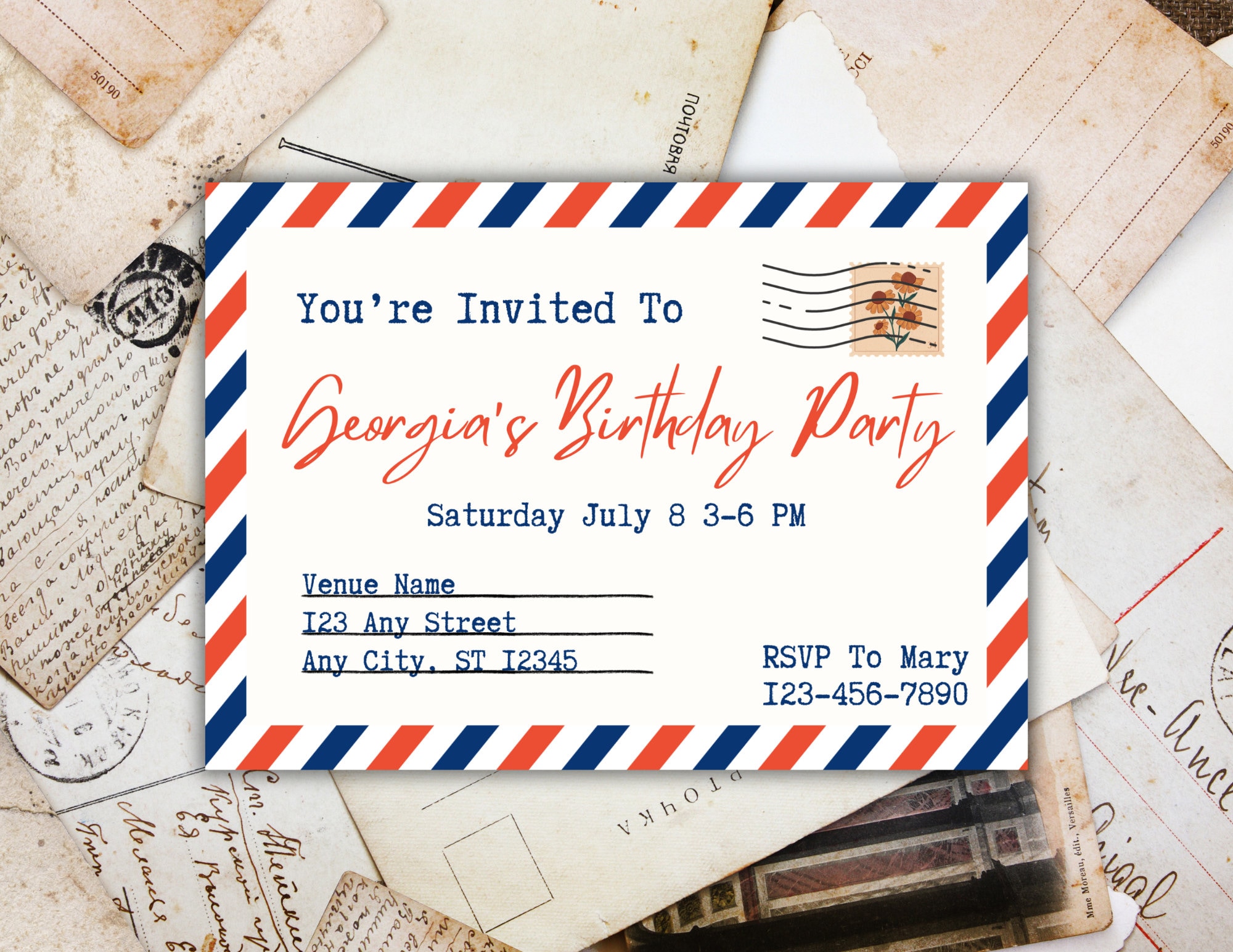 Postcard Birthday Invitation, Post Office Save The Date, Mail Carrier Party, Postal Worker Retirement Invitation, Canva Instant Download