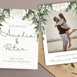 Greenery Save The Date With Photo, Floral Save The Date, Leaves Save The Date,  Save the Date Template, Printable Save The Date Invitation