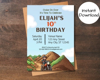 Dirt Bike Birthday Invitation, Mountain Bike Birthday Invitation, Custom ATV Quad Dirt Bike Birthday Invitation, Printable Canva Invitation
