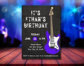 Electric Guitar Birthday Invitation, Band Birthday Invitation, Concert Birthday Invitation, Music Themed Birthday Invitation, Custom Canva