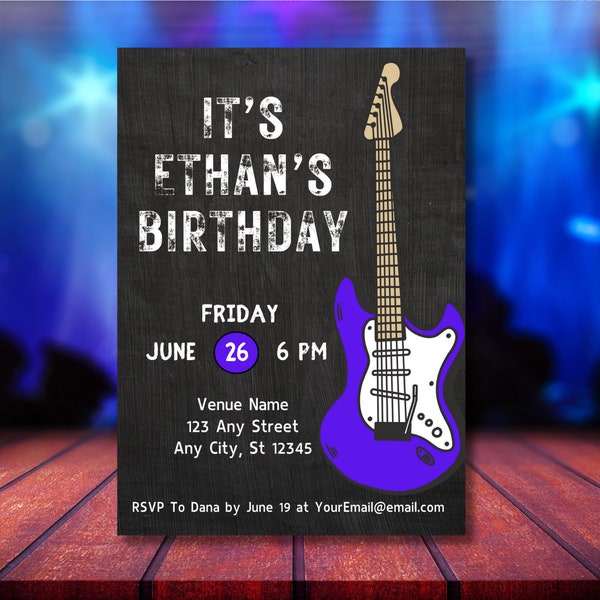 Electric Guitar Birthday Invitation, Band Birthday Invitation, Concert Birthday Invitation, Music Themed Birthday Invitation, Custom Canva