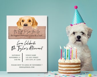 Invito alla festa di pensionamento veterinario, Invito alla festa di addio di Vet Tech, Invito alla festa d'addio per amante dei cani, Download istantaneo di Canva