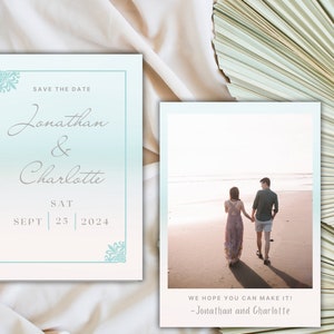 Coastal Save The Date With Photo, Beach Wedding Save The Date, Destination Wedding Save the Date, Save The Date Template Canva, Printable