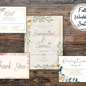 Rustic Wedding Invitation Suite, Floral Wedding Invitation Template, Printable Wedding Invitation Download, Invitation Set With RVSP Details