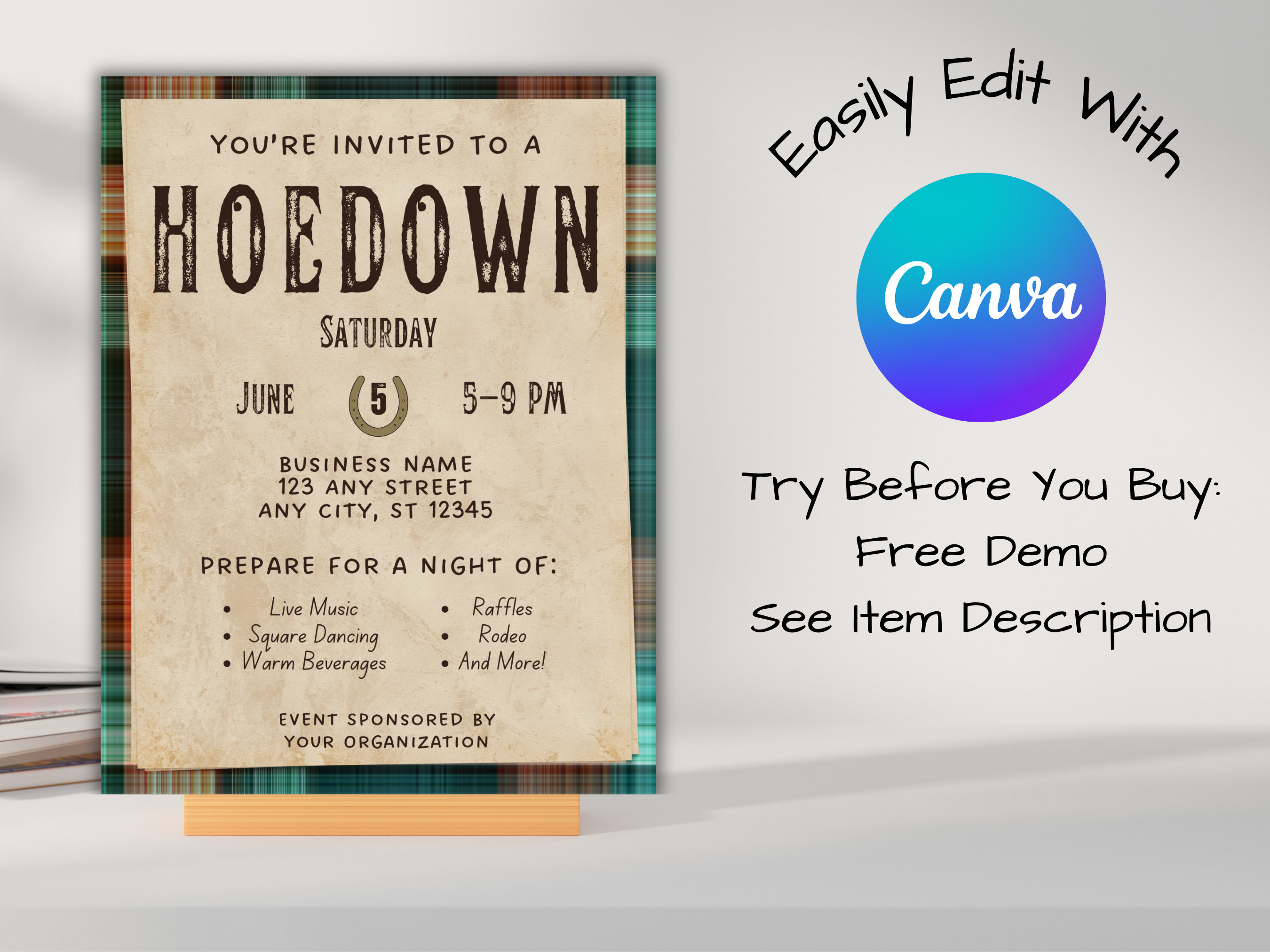 Hoedown Flyer, Country Rodeo Invitation, 8.5 X 11 Event Flyer Template ...